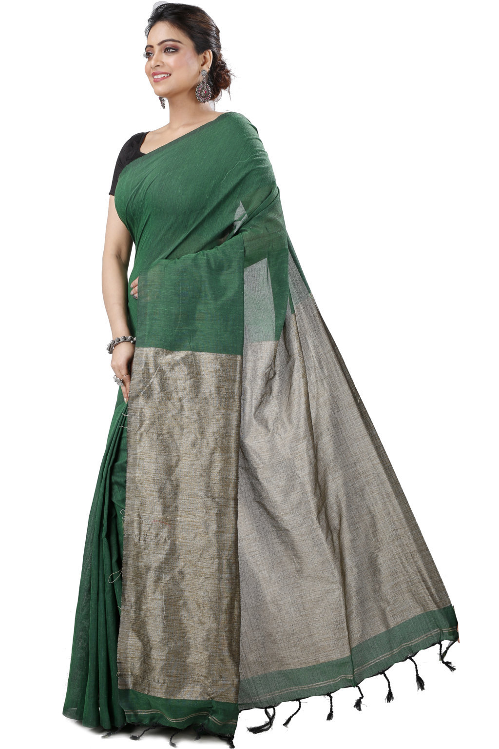 Green Pure Cotton Kesh Than Hand Loom Saree (5232)